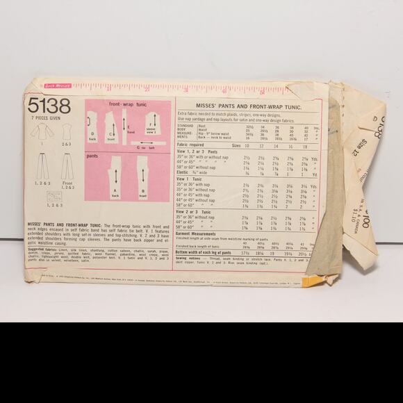 Vintage 70s Wrap tunic and pants Simplicity Pattern 5138 Size 12 CUT - Picture 2 of 2